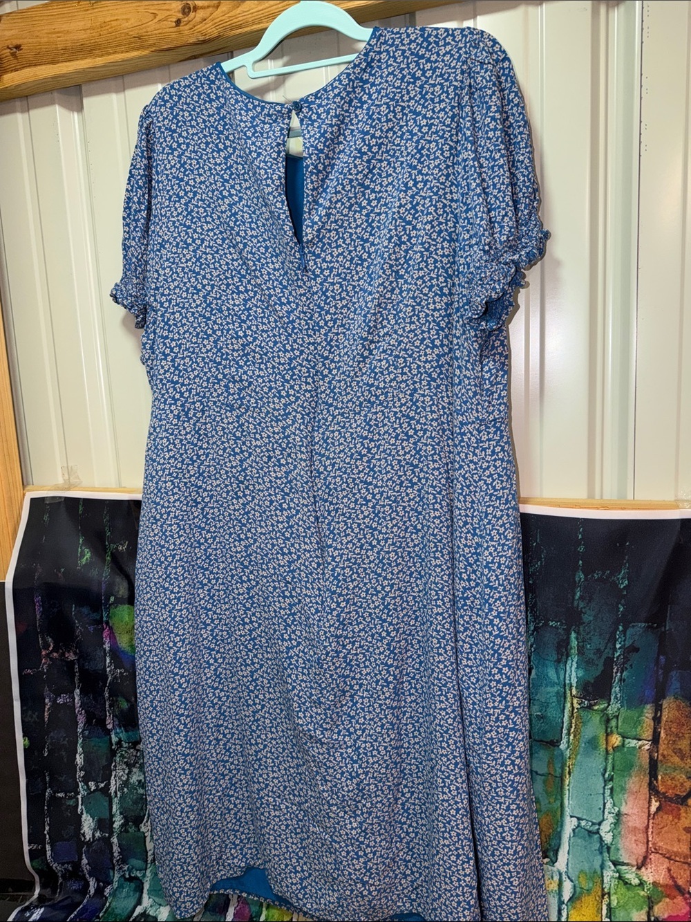 dip Blue Micro-Print Short Sleeve Midi Dress - Picture 5 of 6